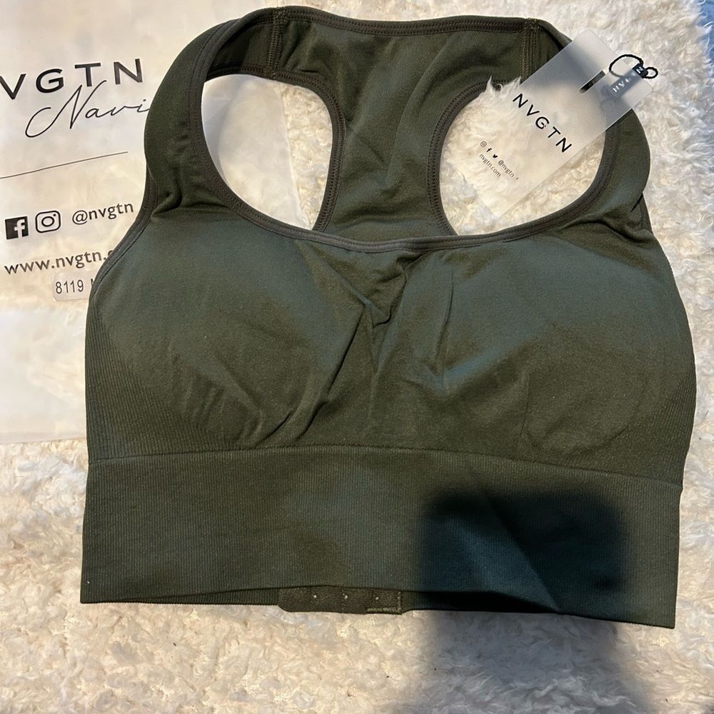NVGTN khaki green Ignite sports bra size M. NWT